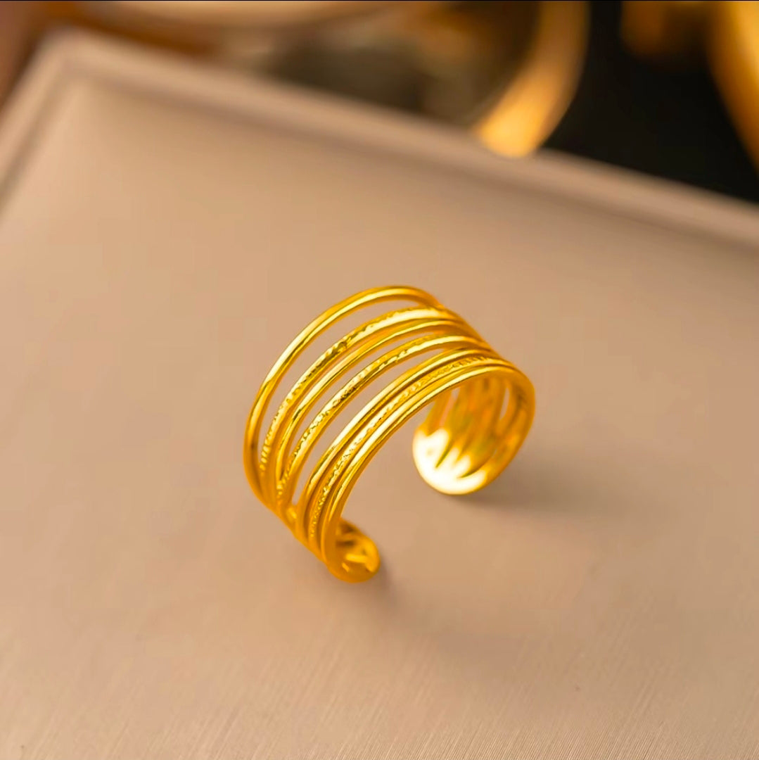 Golden Multi-Line Adjustable Statement Ring