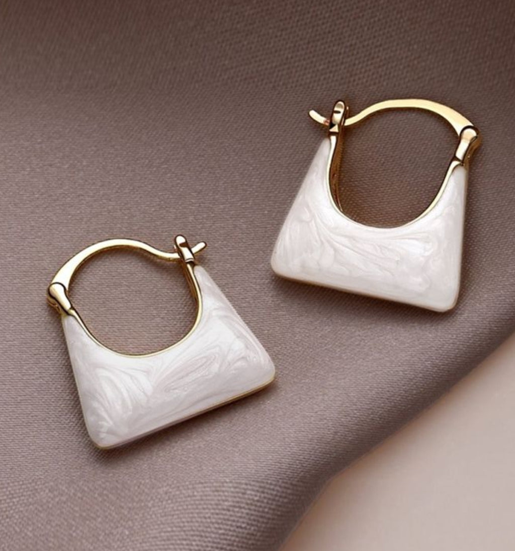 White Baguette Hoop Earrings