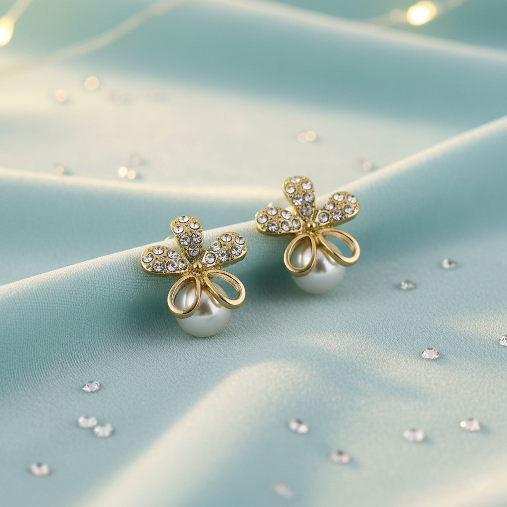 Sparkling Floral Pearl Studs
