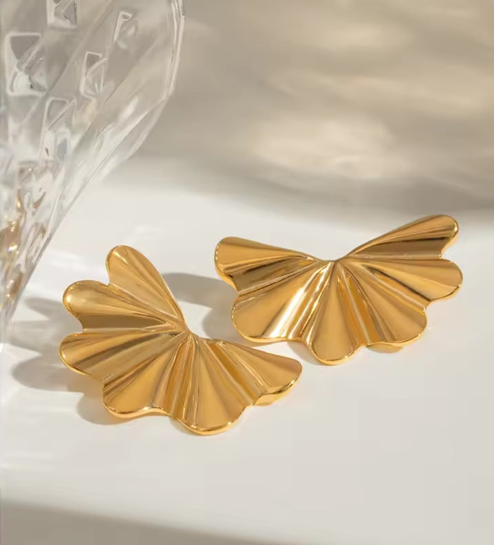 Sculptural Gold Fan Stud Earrings