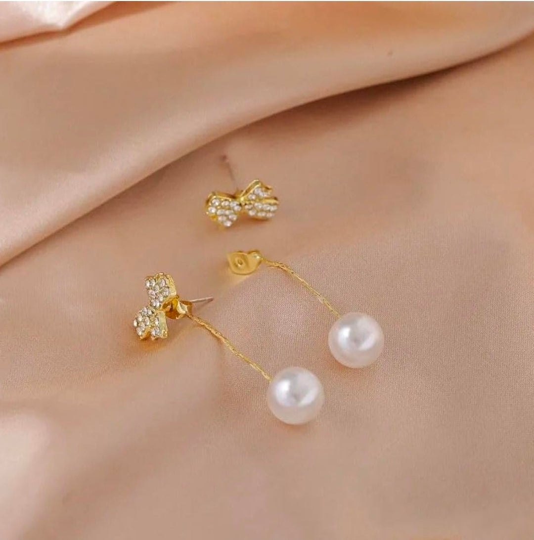 Crystal Bow Pearl Drop Earrings