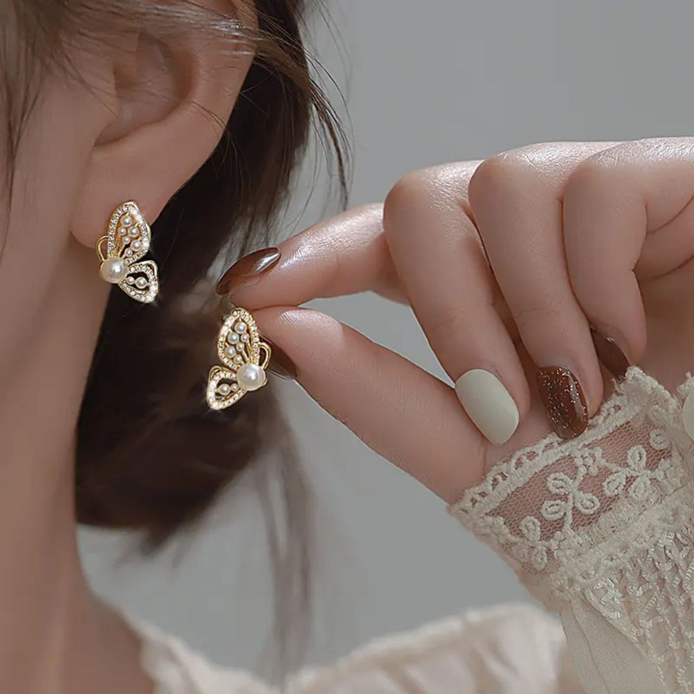 Pearl Flutter Butterfly Stud Earrings