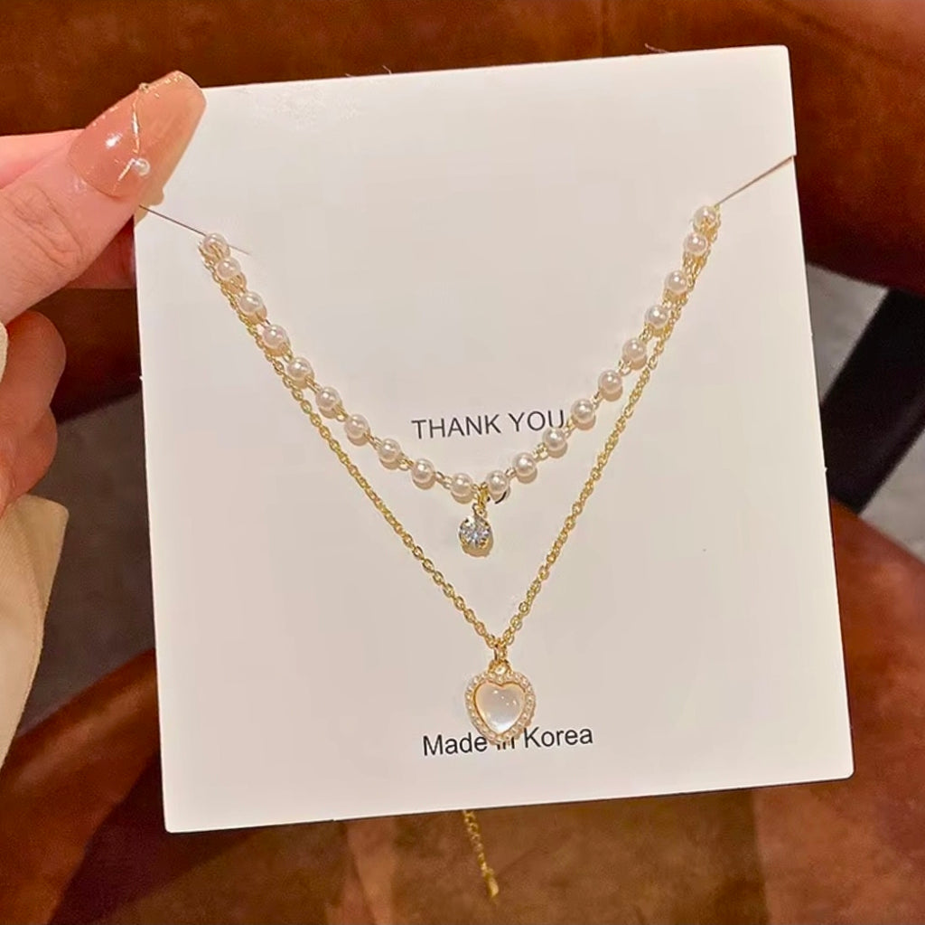 Pearl Heart Layered Necklace