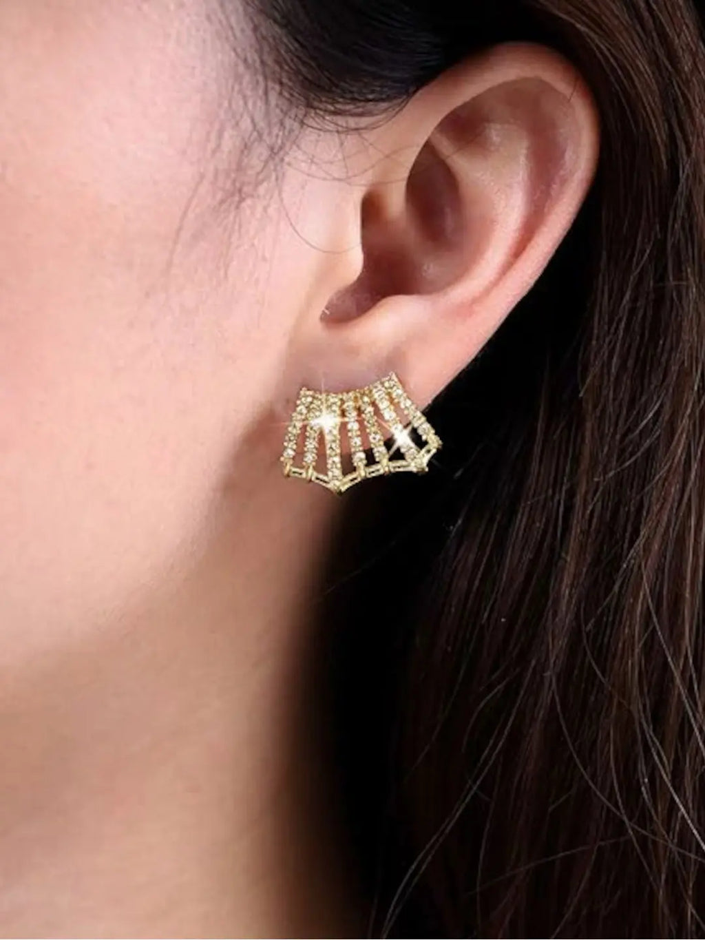 Celestial Fan Crystal Stud Earrings