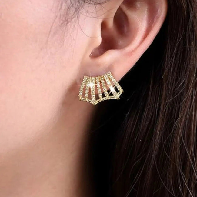 Celestial Fan Crystal Stud Earrings