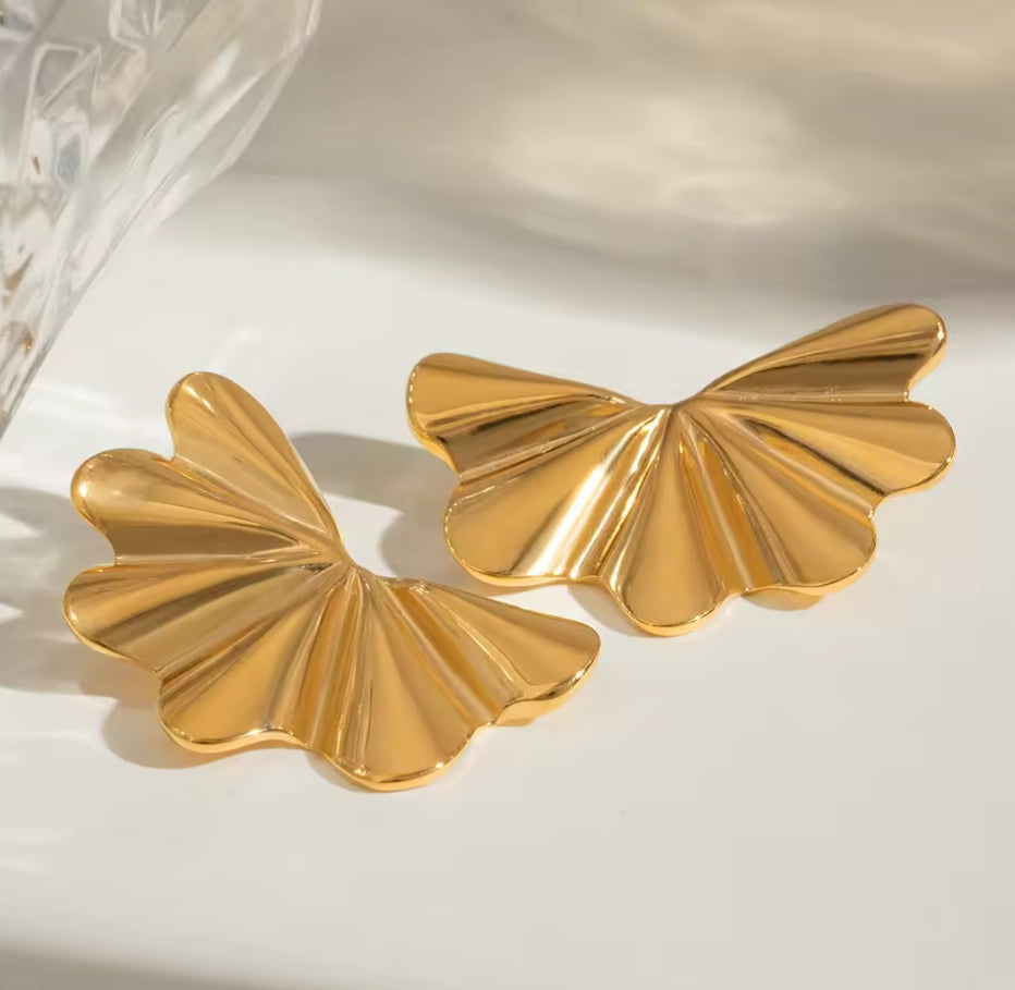 Sculptural Gold Fan Stud Earrings