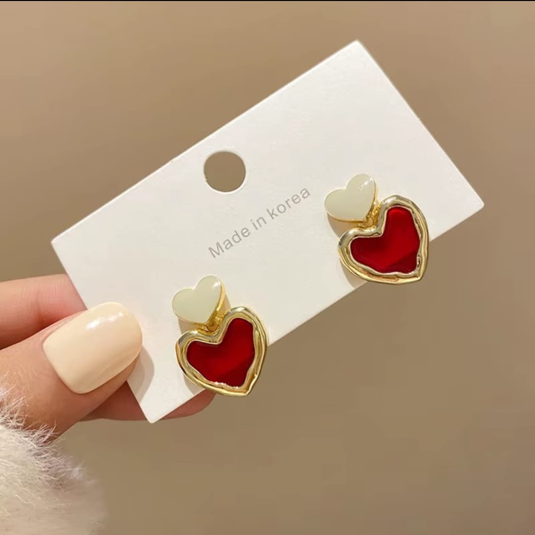 Scarlet Double Heart Drop Earrings