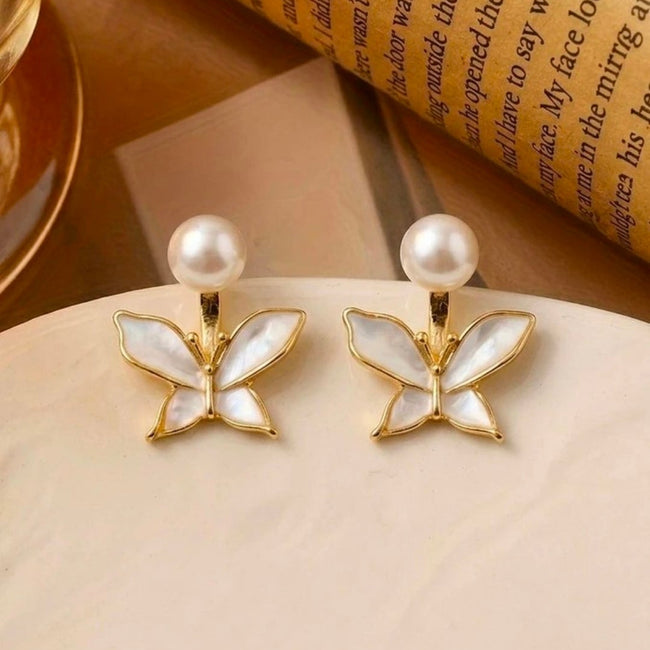 Pearl Flutter - Butterfly Stud Earrings
