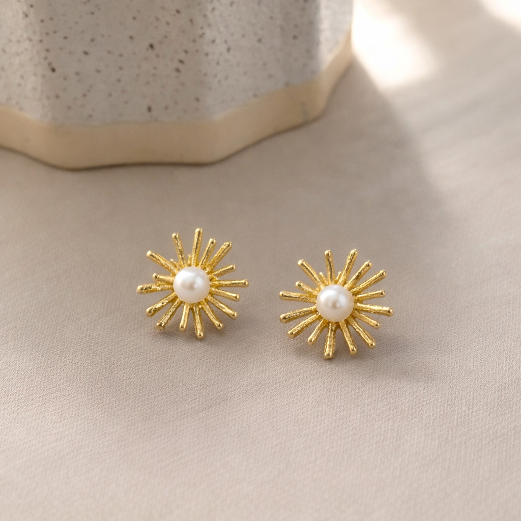 Pearl Sunburst Stud Earrings