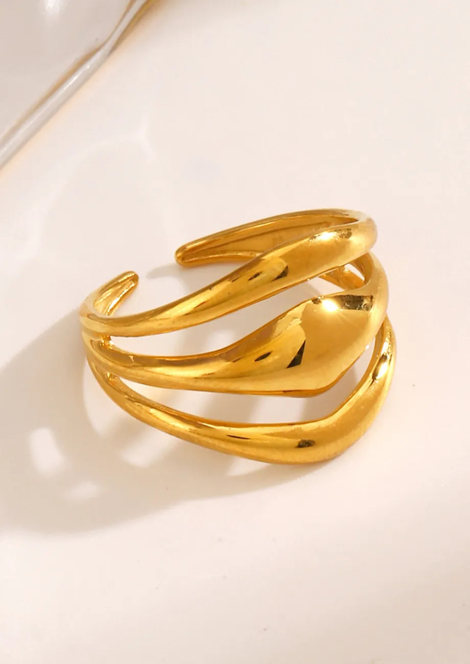 Golden Sculpted Triple Band Ring