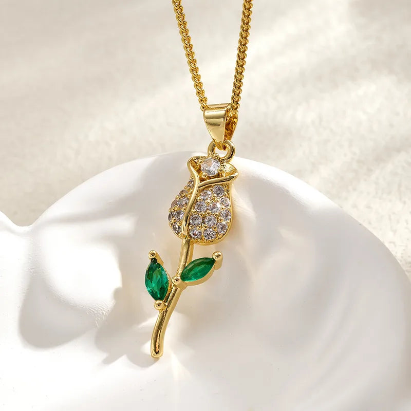 Celeste Crystal Rose Pendant Necklace