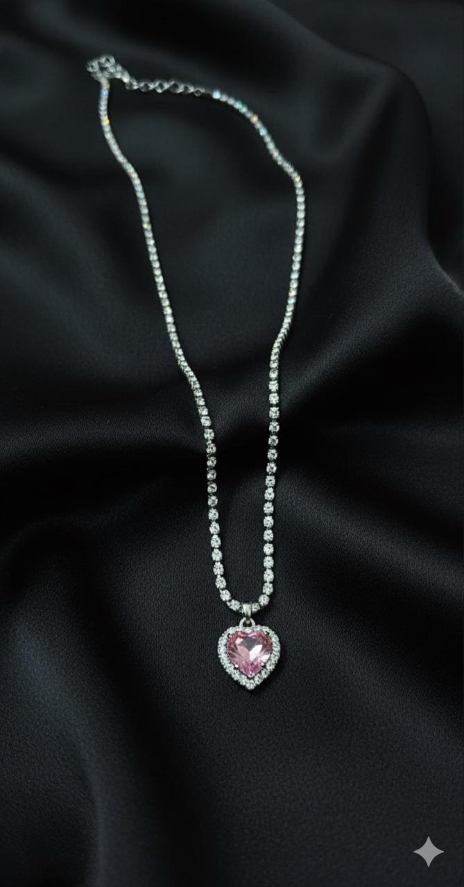 Rhinestone Pink Heart Necklace