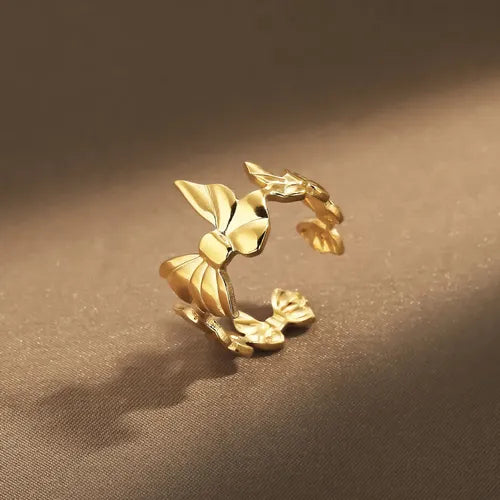 Golden Floral Butterfly Open Ring