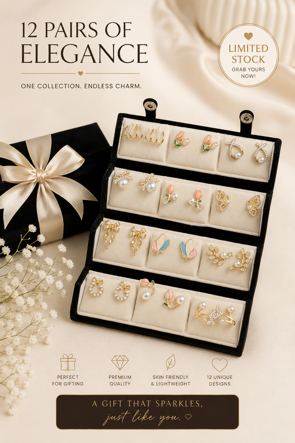 Velvet Luxe Gift Box – 12 Pairs Earrings Gift Set