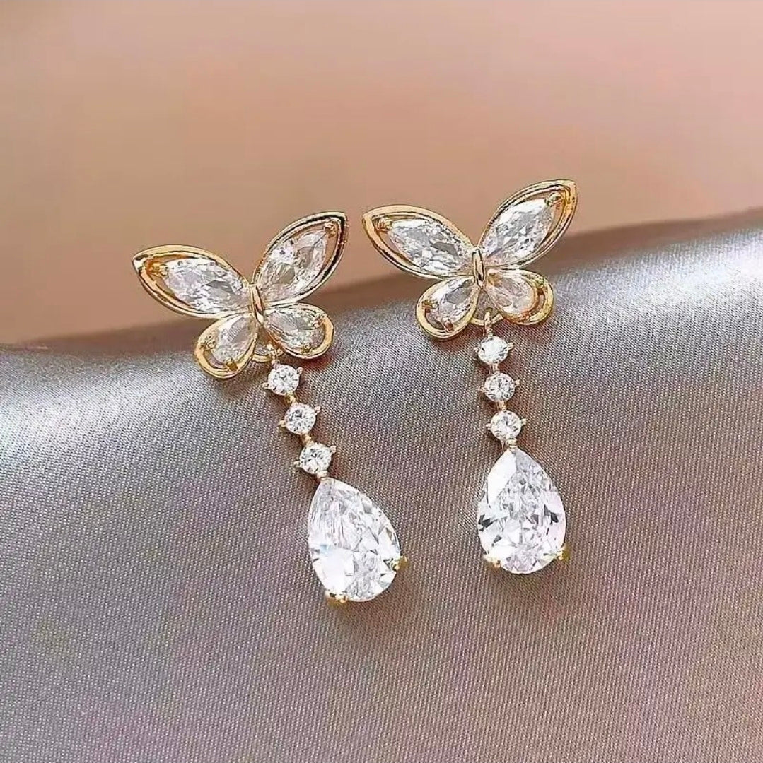 Crystal Butterfly Drop Earrings