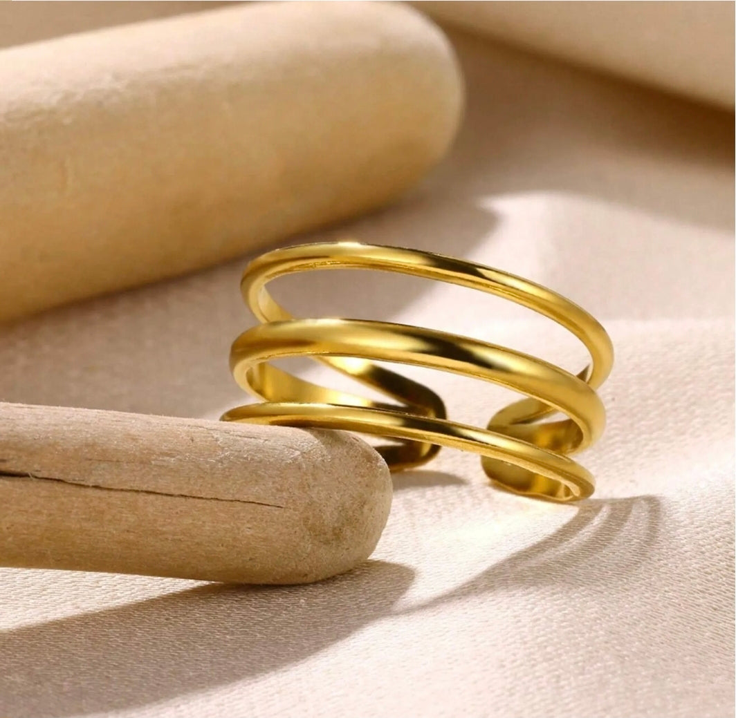 Golden Triple Loop Adjustable Ring