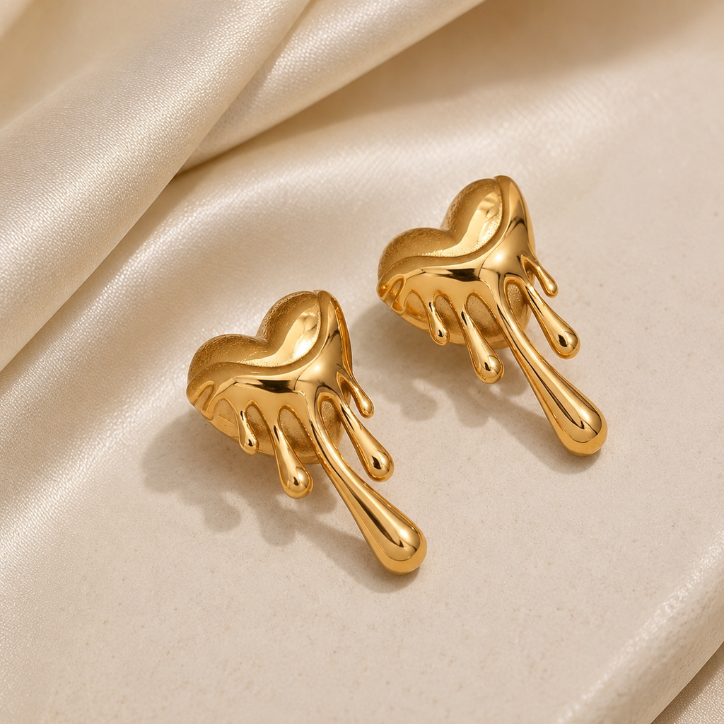 Melted Heart Gold Stud Earrings