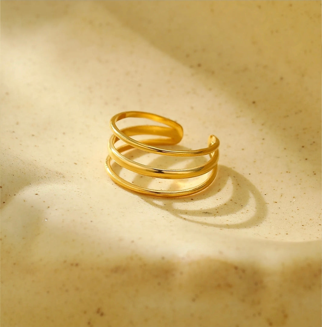 Golden Triple Loop Adjustable Ring
