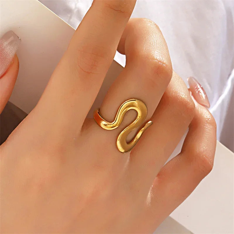 Golden Serpent Wave Adjustable Ring