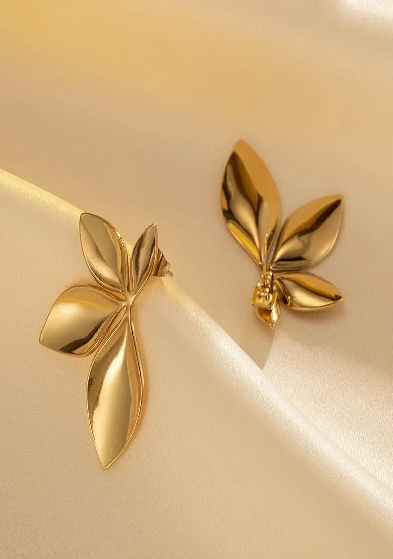 Sculptural Gold Leaf Stud Earrings