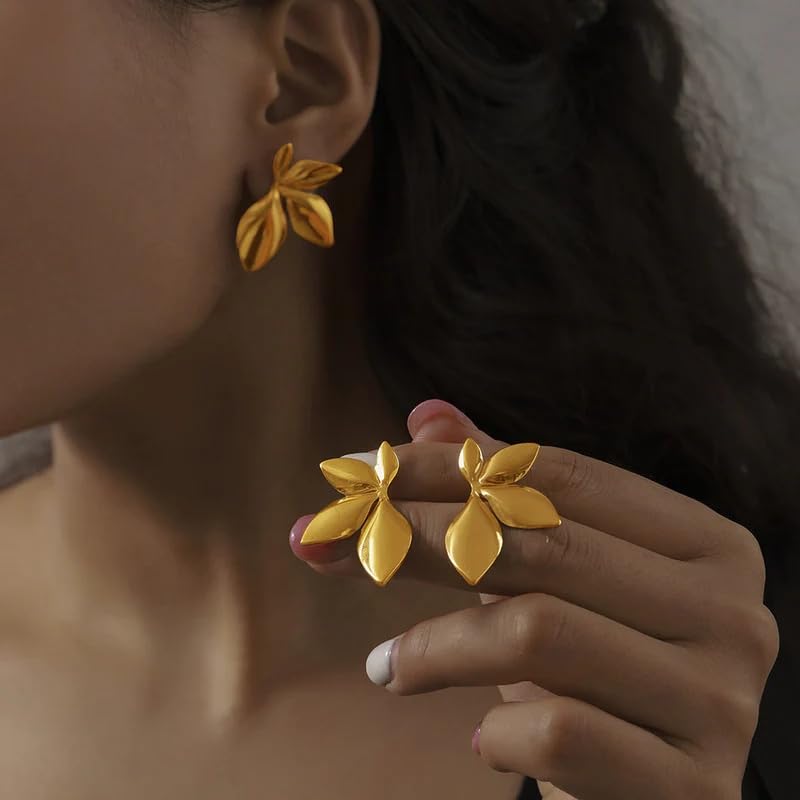Sculptural Gold Leaf Stud Earrings