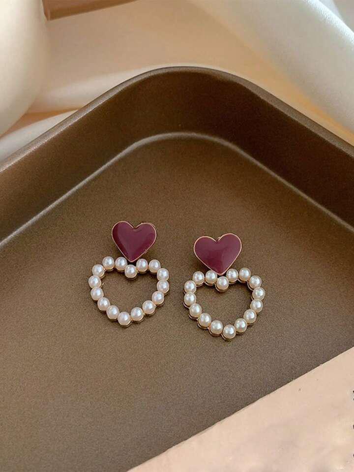Pearl Heart Drop Earrings