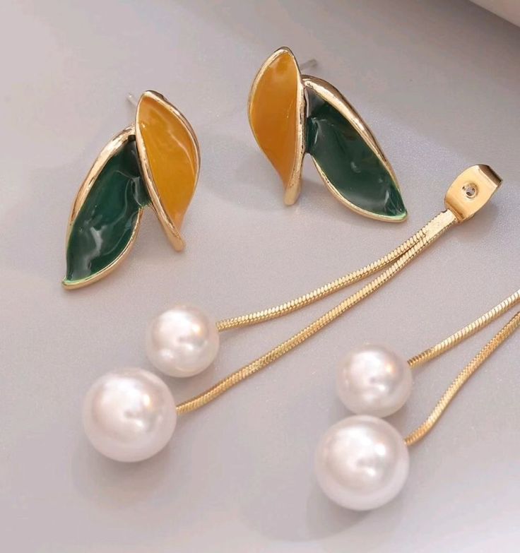 Pearl Leaf Tassel Earrings