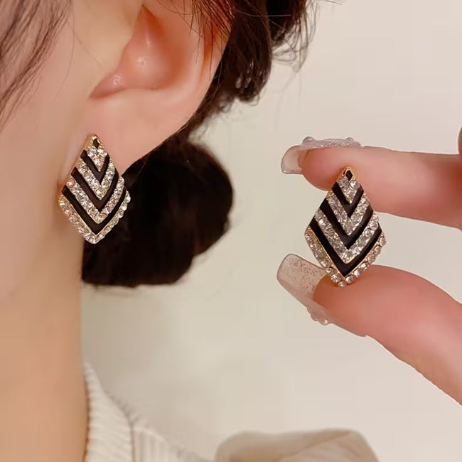 Noir Chevron Crystal Drop Earrings