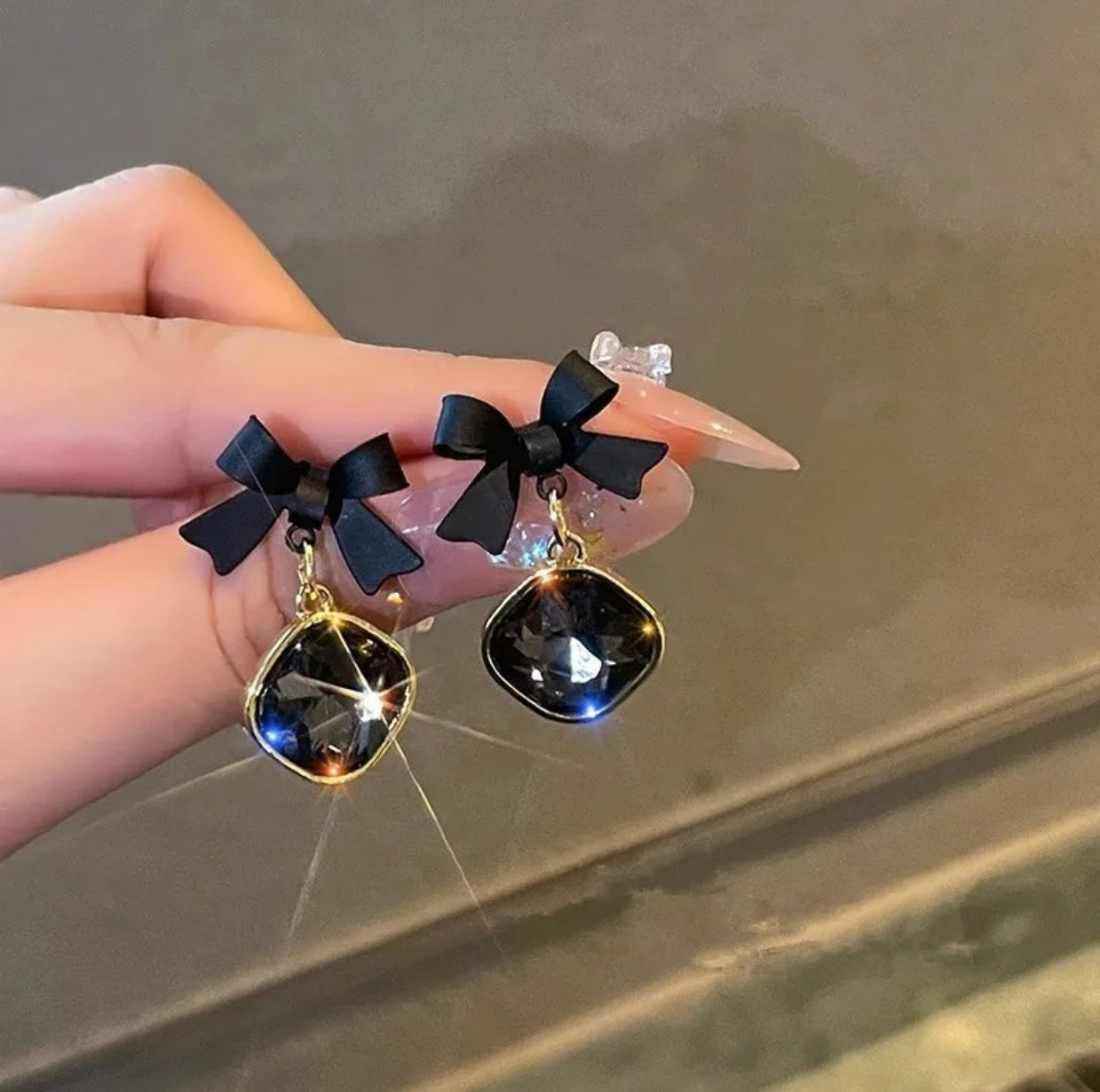 Black Bow Crystal Drop Earrings