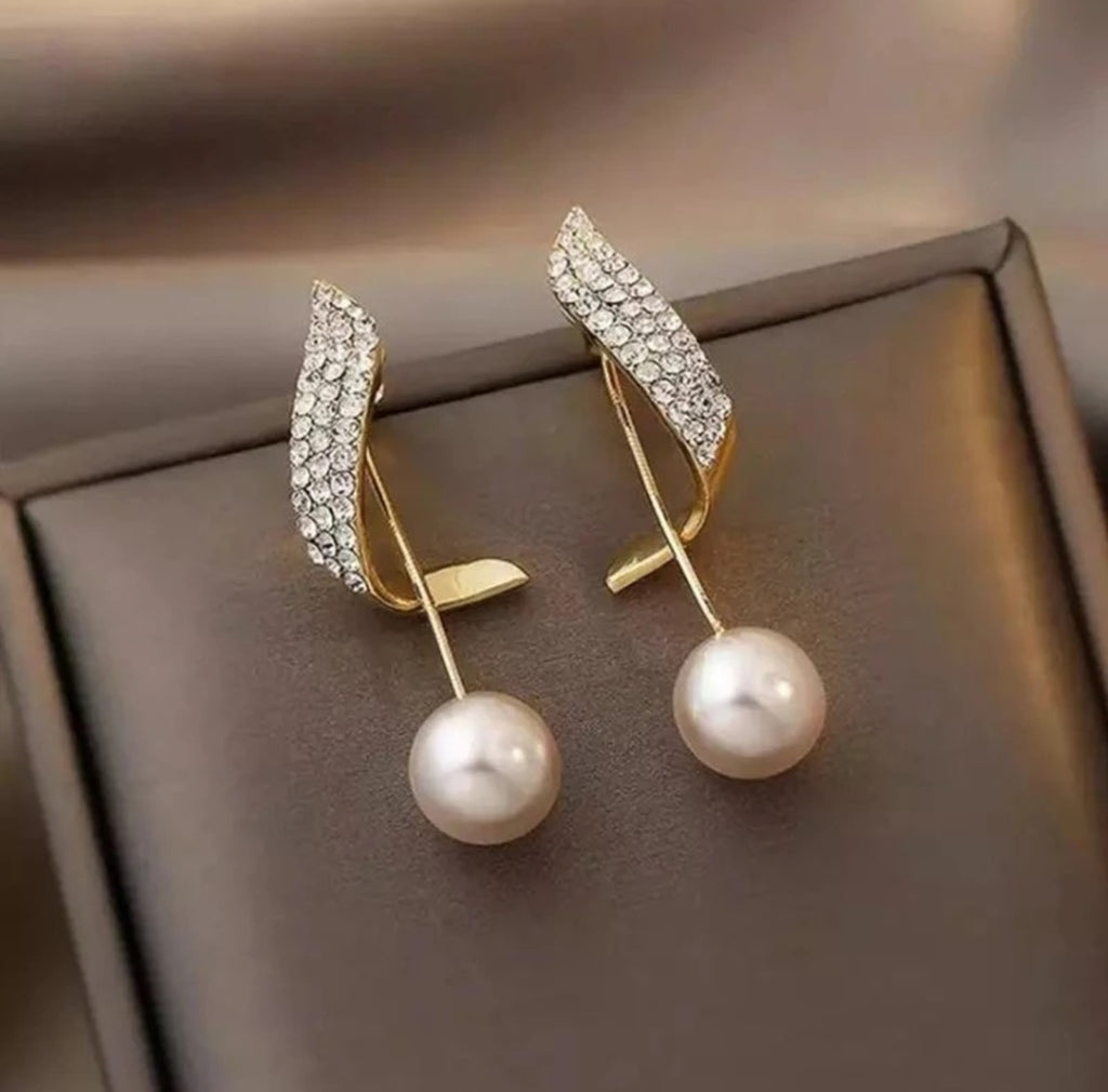 Crystal & Pearl Arc Drop Earrings
