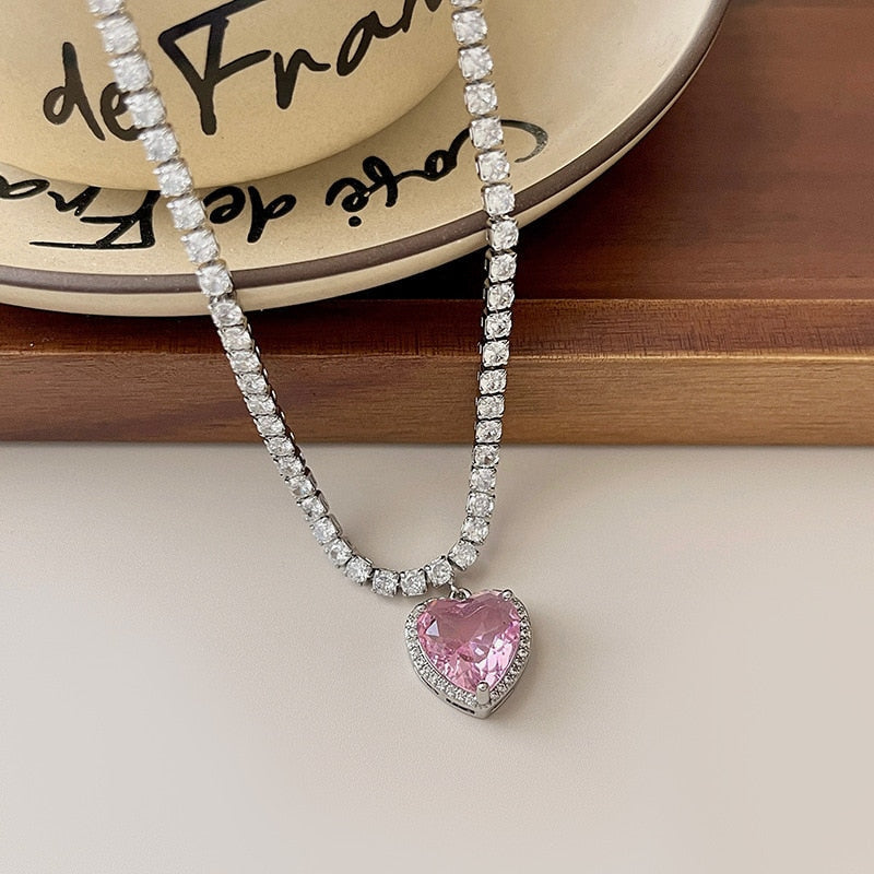 Rhinestone Pink Heart Necklace