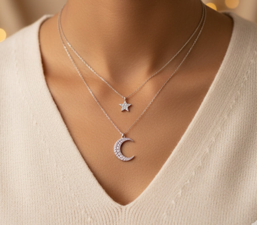 Moon & Star Dual Chain Necklace