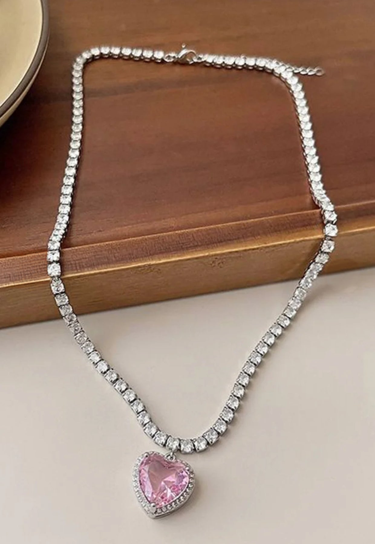 Rhinestone Pink Heart Necklace