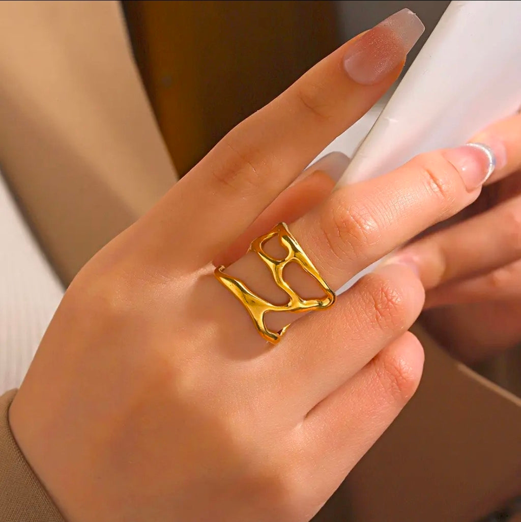 Golden Aura Abstract Wave Statement Ring