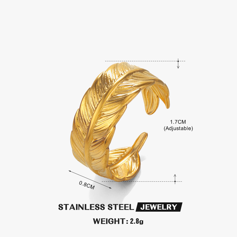 Golden Feather Adjustable Ring