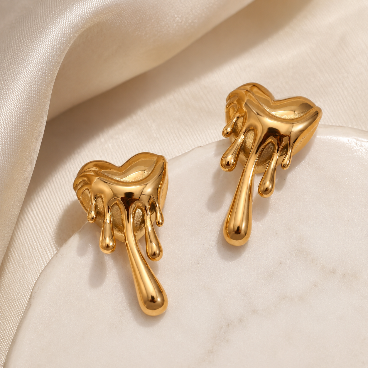 Melted Heart Gold Stud Earrings