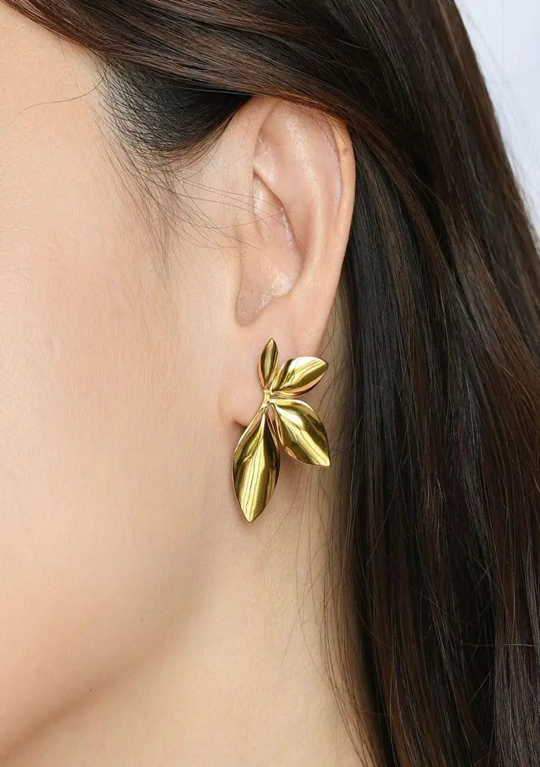 Sculptural Gold Leaf Stud Earrings