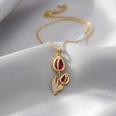Ruby Bloom Floral Pendant Necklace