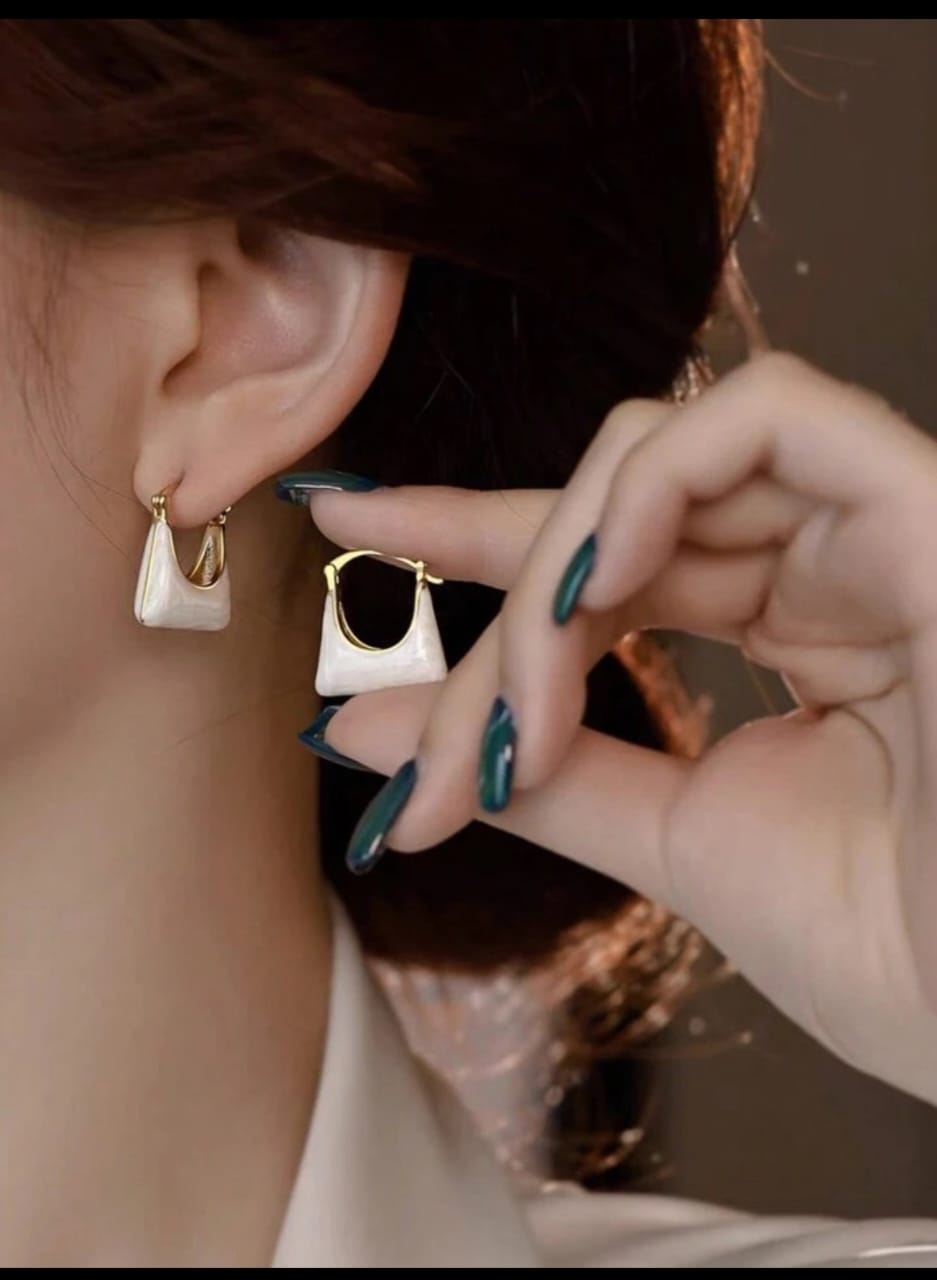 White Baguette Hoop Earrings