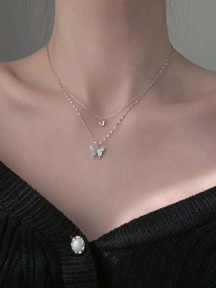 Layered Butterfly and Heart Necklace