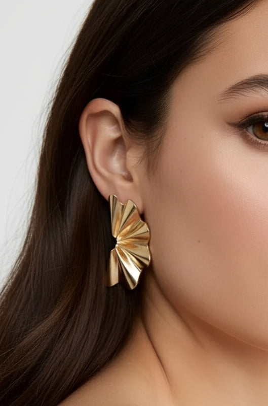 Sculptural Gold Fan Stud Earrings