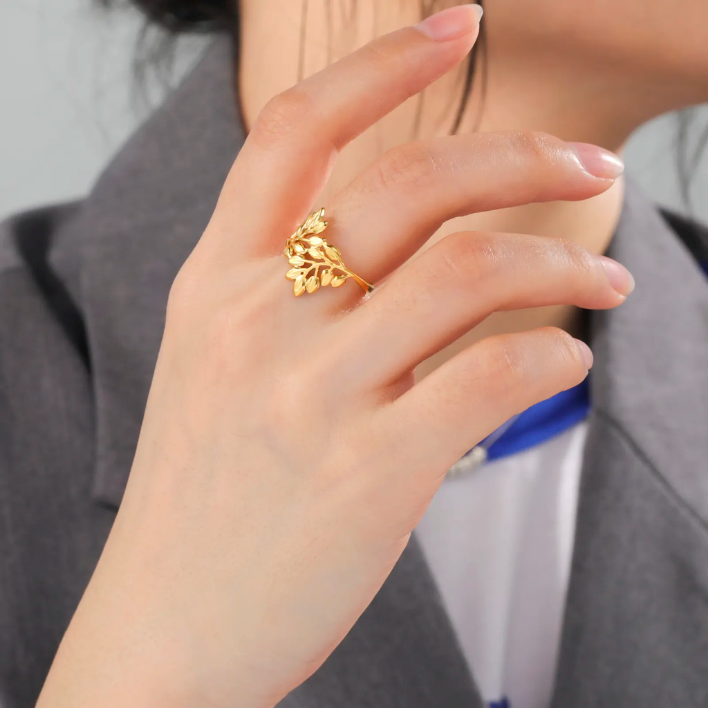 Golden Willow Leaf Adjustable Ring