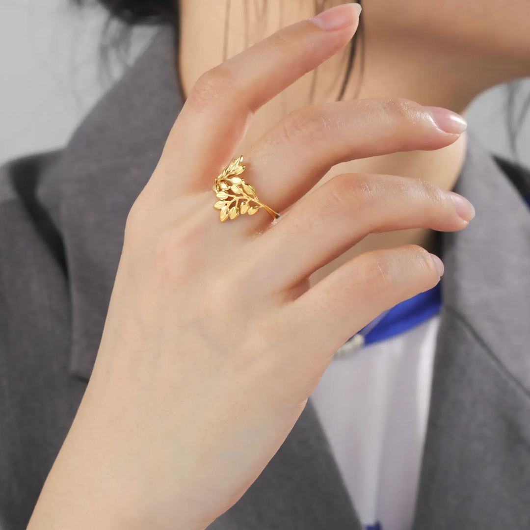 Golden Willow Leaf Adjustable Ring