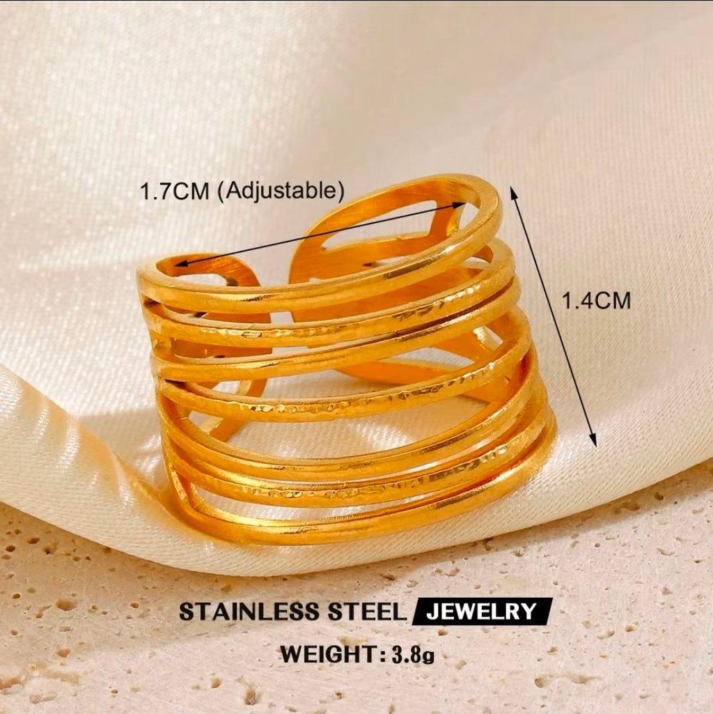 Golden Multi-Line Adjustable Statement Ring