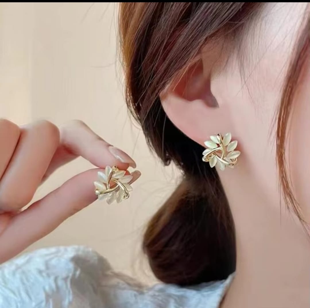 Ivory Leaf Bloom Stud Earrings
