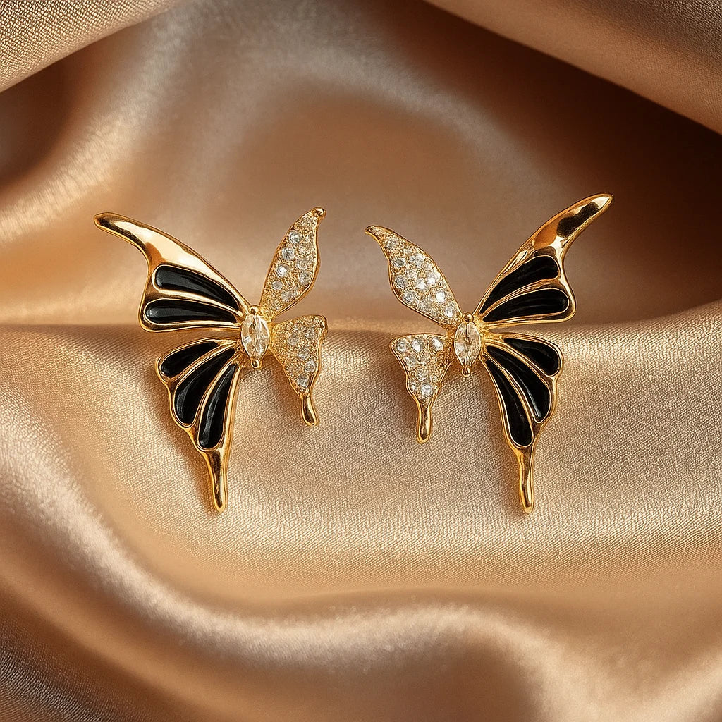 Black and Gold Butterfly Earrings