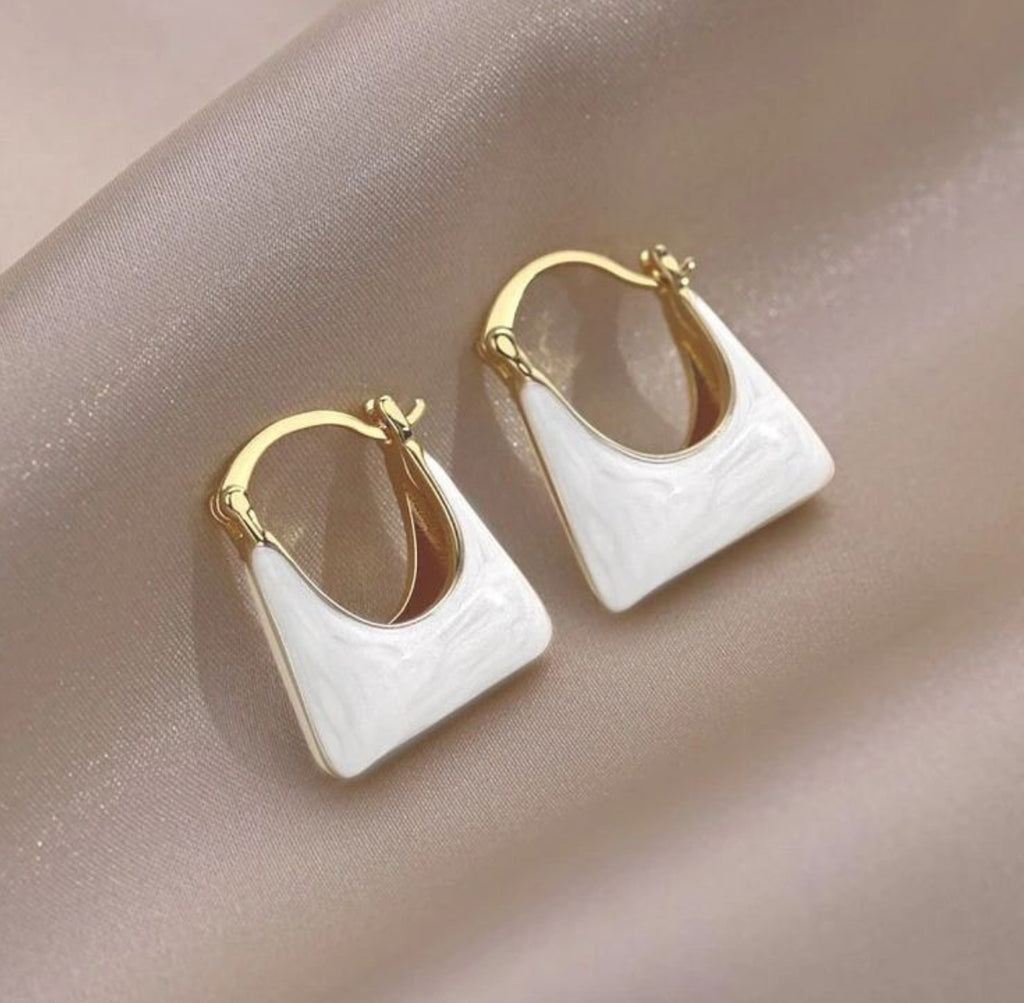 White Baguette Hoop Earrings