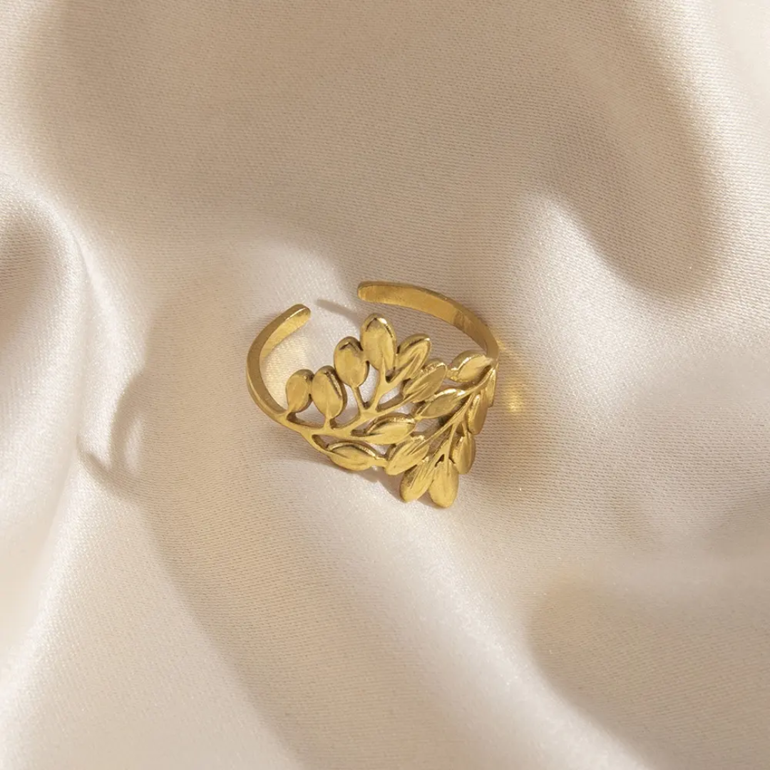 Golden Willow Leaf Adjustable Ring