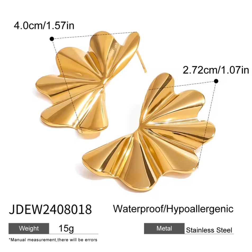 Sculptural Gold Fan Stud Earrings