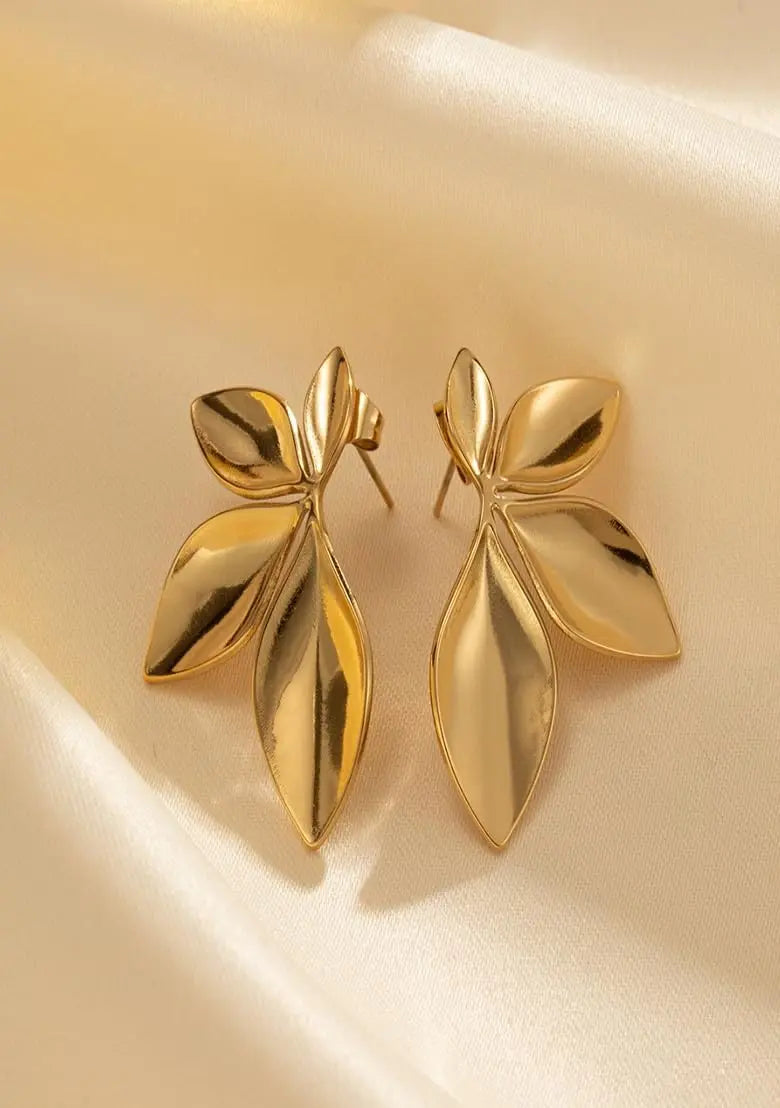 Sculptural Gold Leaf Stud Earrings